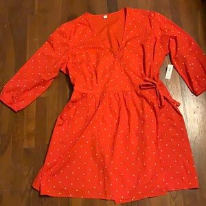 Red daisy print wrap dress